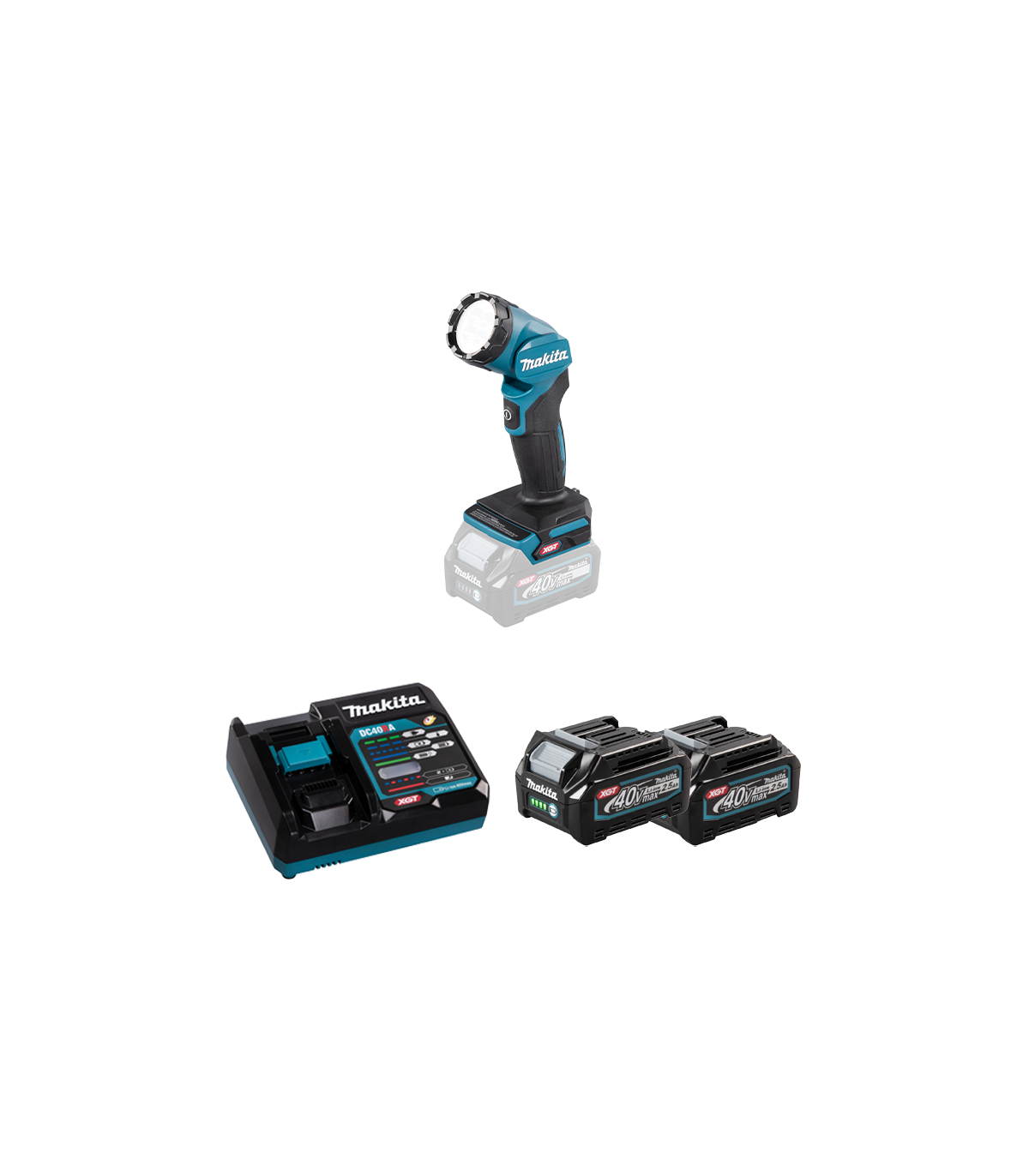 Lampe torche 40V DEAML001G + 2 batteries 40V 2,5 Ah + chargeur rapide DC40RA MAKITA