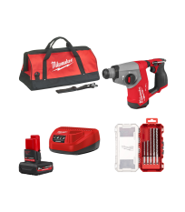 Pack perforateur SDS Plus M12 FHAC16-0 + 1 batterie M12 HB5 + chargeur C12-C + 5 forets béton MX4 + Sac MILWAUKEE