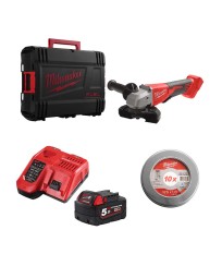 Meuleuse Ø 125 mm M18 BLSAG125XPD-0X + 1 batterie 18V M18 5 Ah + chargeur M12-18 FC + 10 disques Ø125 mm MILWAUKEE