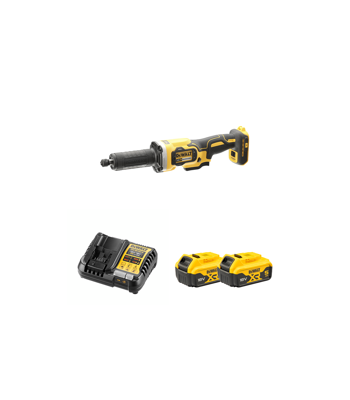 Meuleuse droite XR 18V DCG426N-XJ + 2 batterie 18V 5 Ah + 1 Chargeur DCB1104-QW DEWALT