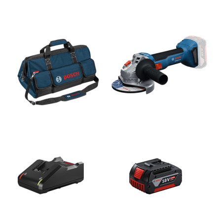 Meuleuse Ø125 mm GWS 18V-8 + 1 batterie GBA 18V 4 Ah + Chargeur GAL 18V-40 + sac de transport BOSCH
