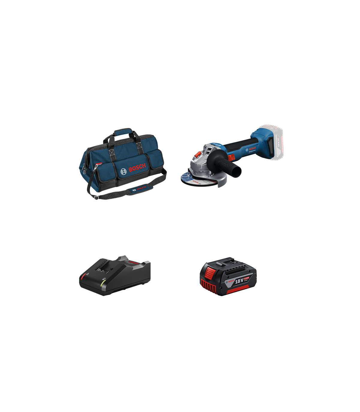 Meuleuse Ø125 mm GWS 18V-8 + 1 batterie GBA 18V 4 Ah + Chargeur GAL 18V-40 + sac de transport BOSCH