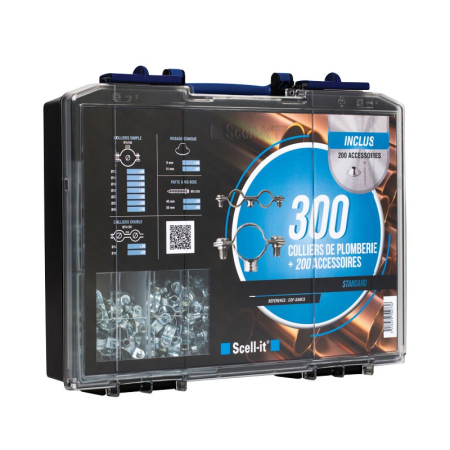 Coffret 300 colliers plomberie acier zingué brillant SCELL-IT