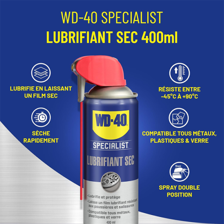 Lubrifiant sec au PTFE spray double position 400ml SPECIALIST WD-40