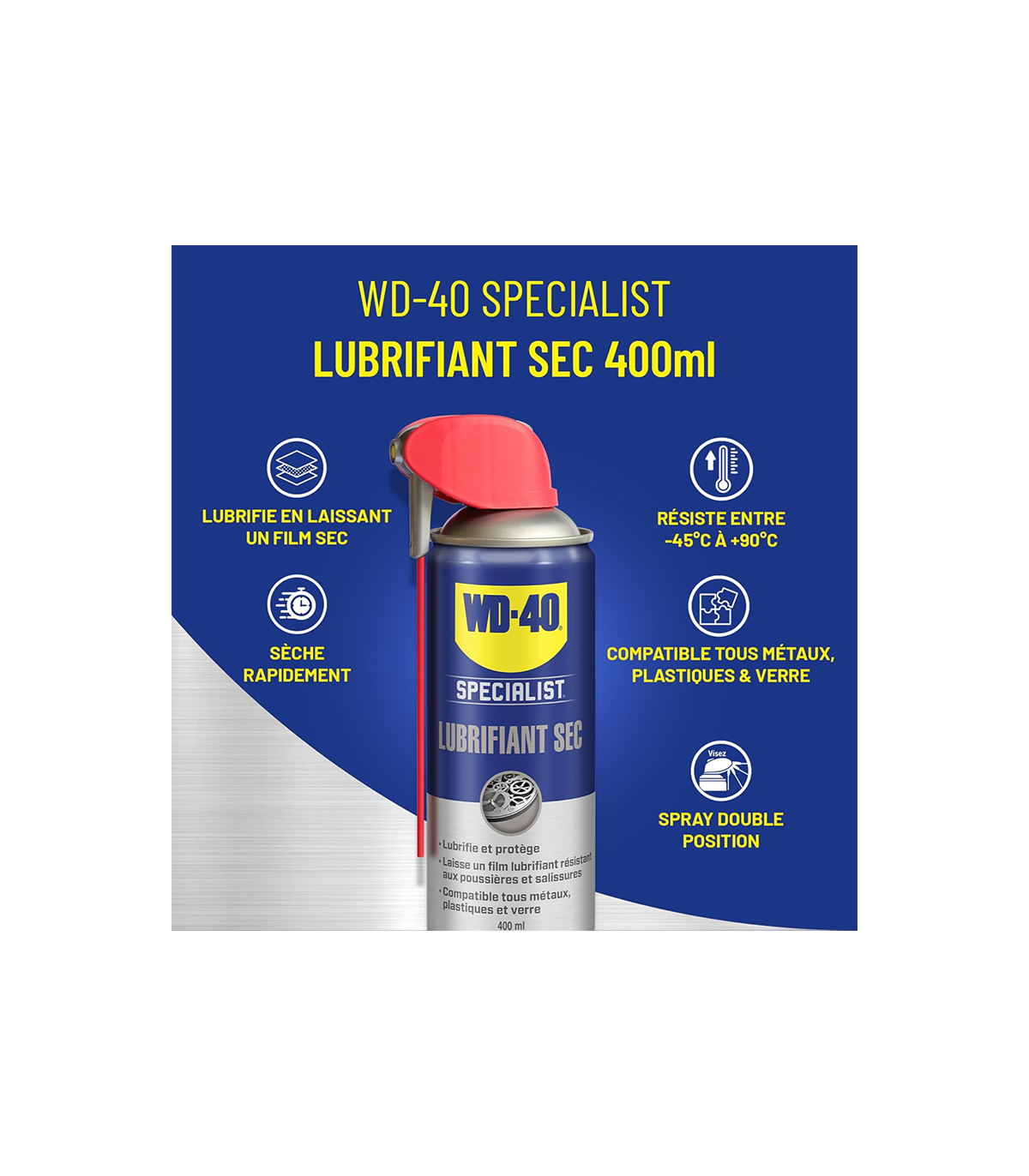 Lubrifiant sec au PTFE spray double position 400ml SPECIALIST WD-40