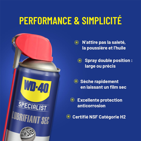 Lubrifiant sec au PTFE spray double position 400ml SPECIALIST WD-40