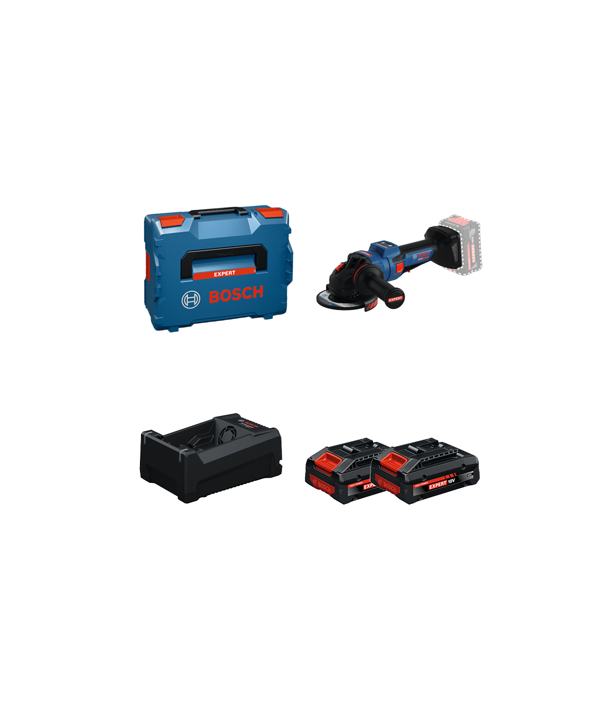 Meuleuse Ø125 mm EXPERT EXWS18V-15PS + 2 Batteries EXPERT 4 Ah + 1 Chargeur GAL 12V/18V-80 BOSCH