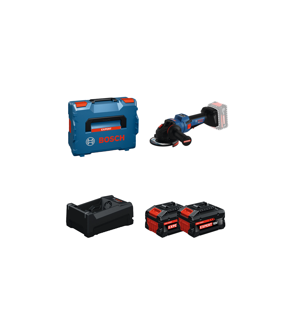 Meuleuse Ø125 mm EXPERT EXWS18V-15PS + 2 Batteries EXPERT 5,5 Ah + 1 Chargeur GAL 12V/18V-80 BOSCH