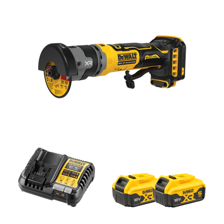 Meuleuse compacte 76mm XR 18V DCG430N-XJ + 2 batterie 18V 5 Ah + 1 Chargeur DCB1104-QW DEWALT