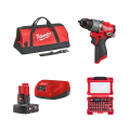 Pack perceuse visseuse à percussion 12V M12 FPD2  + 1 batterie 12V 4 Ah + M12-18FC + 1 coffret de 31 embouts MILWAUKEE