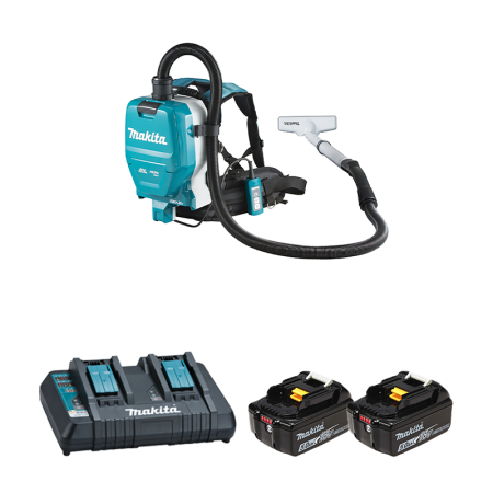 Aspirateur dorsal 2x18V DVC261ZX14 + 2 batteries BL1850B 18V 5 Ah + chargeur double DC18RD MAKITA