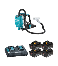 Aspirateur dorsal 2x18V DVC261ZX14 + 4 batteries BL1850B 18V 5 Ah + chargeur double DC18RD MAKITA