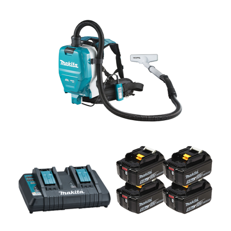 Aspirateur dorsal 2x18V DVC261ZX14 + 4 batteries BL1850B 18V 5 Ah + chargeur double DC18RD MAKITA