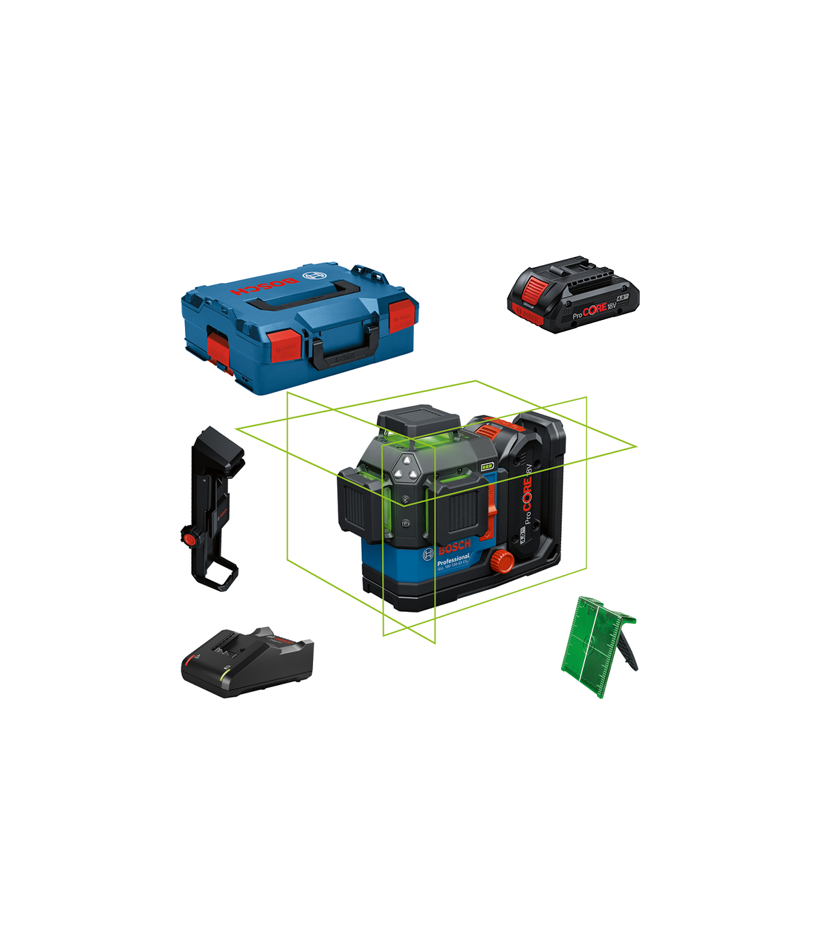 Laser lignes vert GLL 18V-120-33 CG + 2 batteries ProCore 18V 4 Ah + Chargeur GAL 18V-40 BOSCH