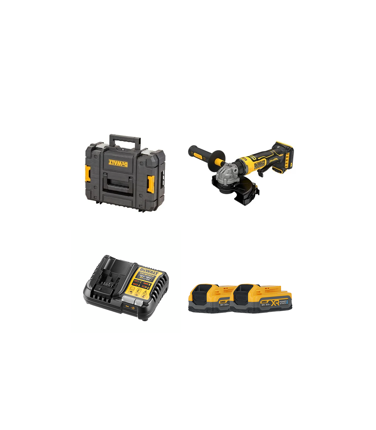 Meuleuse Ø125 mm 18V DCG404NT-XJ + 2 batteries 18V 3,5 Ah PowerStack + 1 Chargeur DCB1104-QW DEWALT
