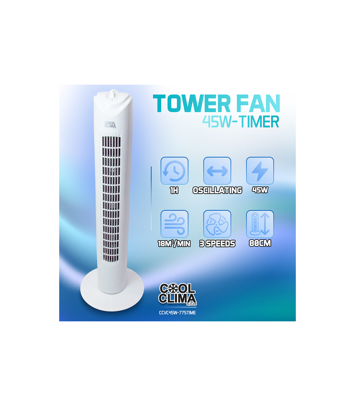 Ventilateur colonne 45W 80 cm COOL CLIMA
