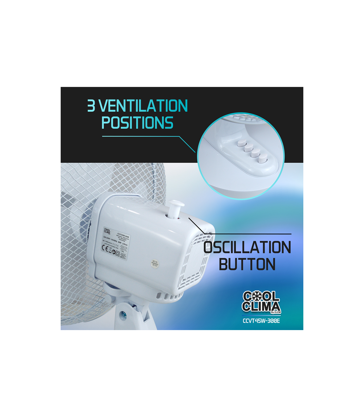 Ventilateur de table 40W 30cm 3vitesses COOL CLIMA