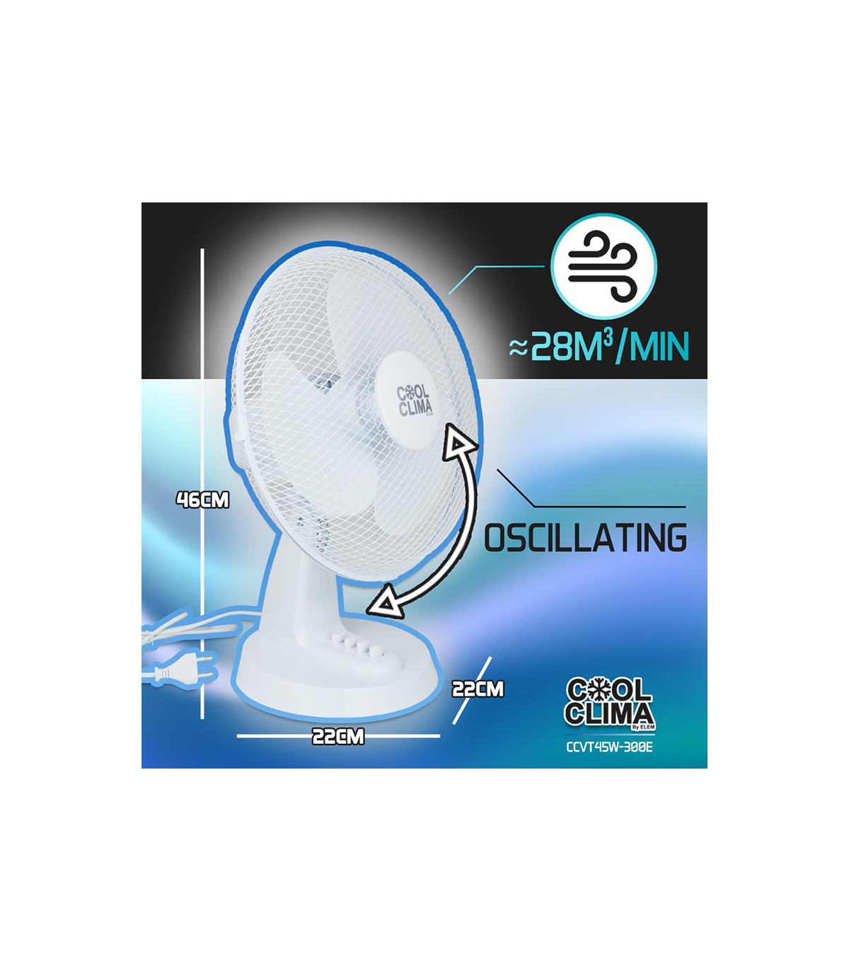 Ventilateur de table 40W 30cm 3vitesses COOL CLIMA
