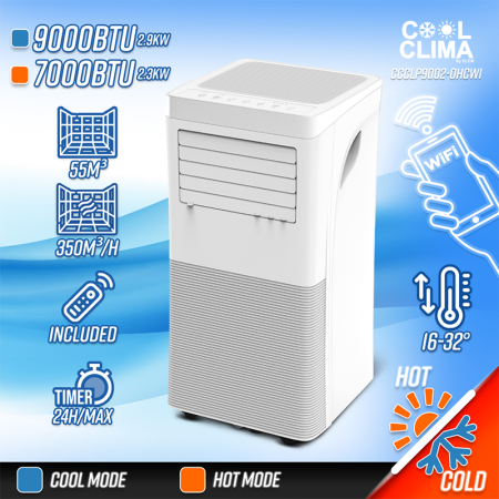 Climatiseur mobile réversible chaud/froid 9000BTU 2.9KW COOL CLIMA