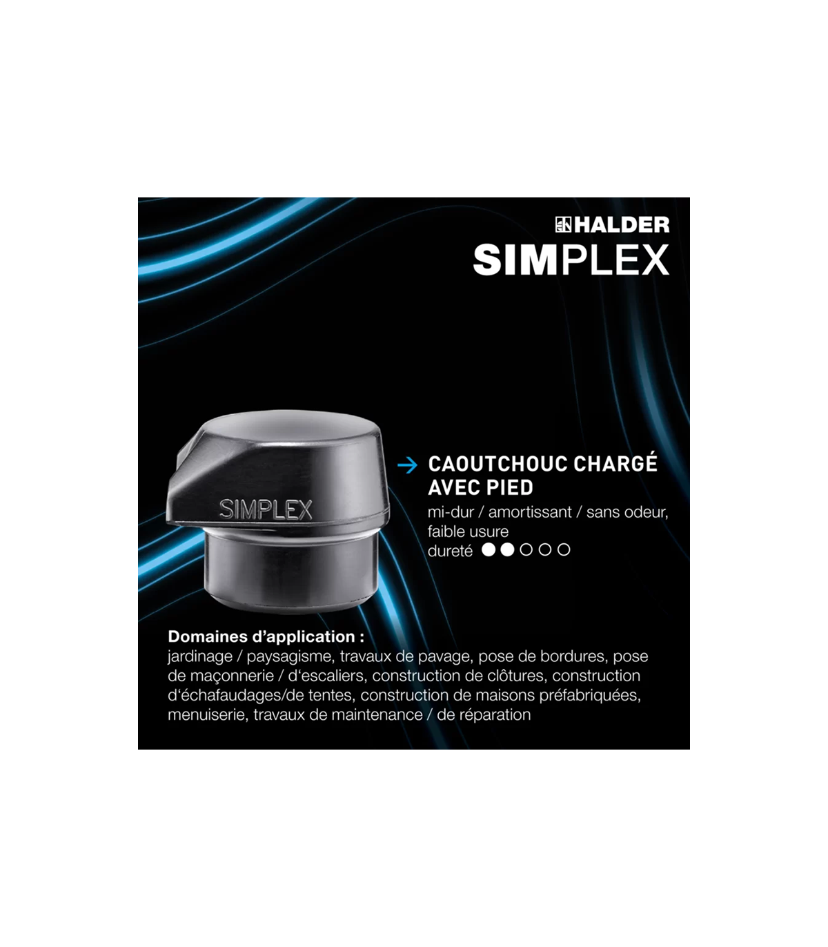 Maillet SIMPLEX caoutchouc chargé avec pied / superplastique Ø60mm HALDER