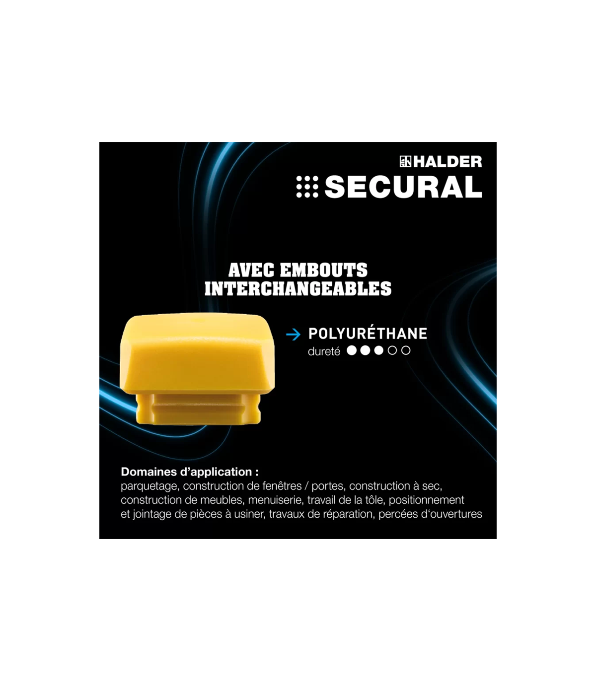 Maillet SECURAL tête 30x40 mm sans rebond, poignée spéciale HALDER