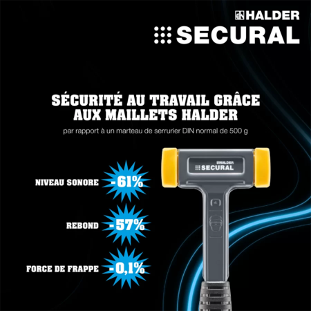 Maillet SECURAL tête 30x40 mm sans rebond, poignée spéciale HALDER