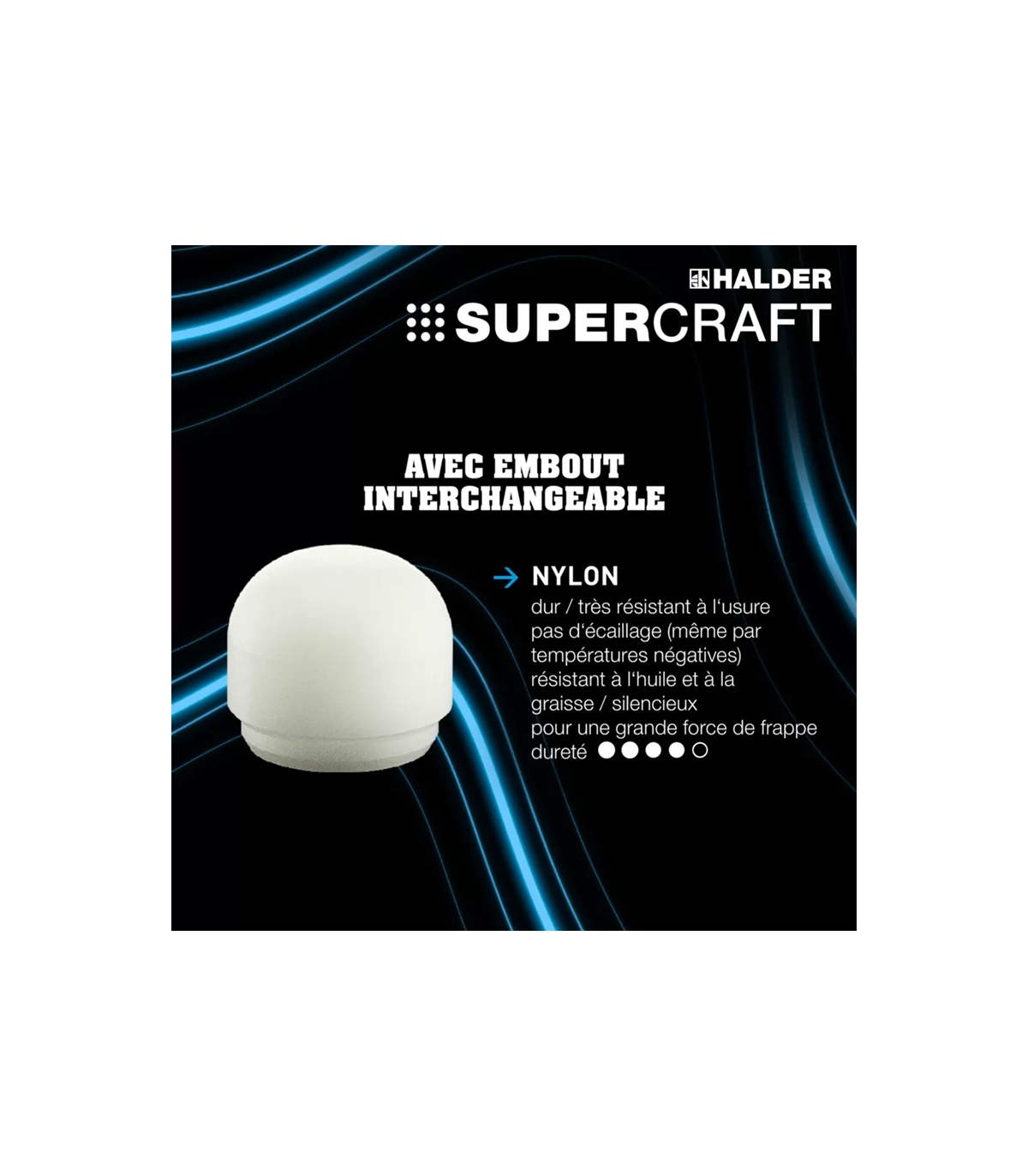 Maillet SUPERCRAFT sans rebond Nylon plat et arrondi Ø25mm HALDER