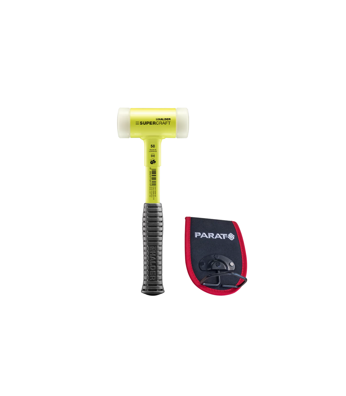 Maillet SUPERCRAFT manche acier incassable jaune fluorescent Ø50mm + porte marteau HALDER