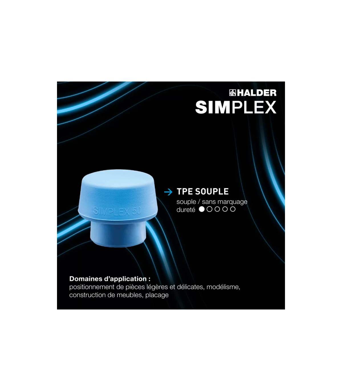 Kit de demarrage maillet SIMPLEX caoutchouc chargé avec pied / superplastique / TPE souple / moyen Ø80mm HALDER