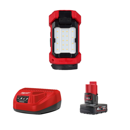 Projecteur éclairage de zone packout M12 ALIP-0 + 1 batterie 12V 4 Ah + chargeur C12C MILWAUKEE