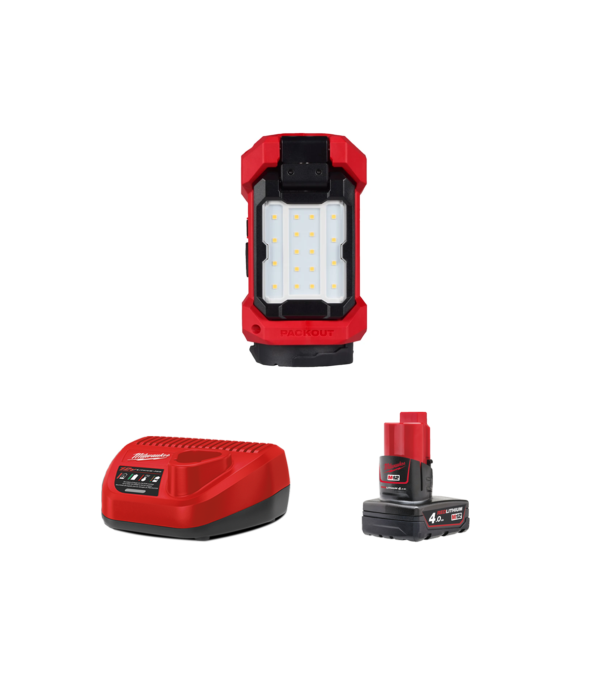 Projecteur éclairage de zone packout M12 ALIP-0 + 1 batterie 12V 4 Ah + chargeur C12C MILWAUKEE