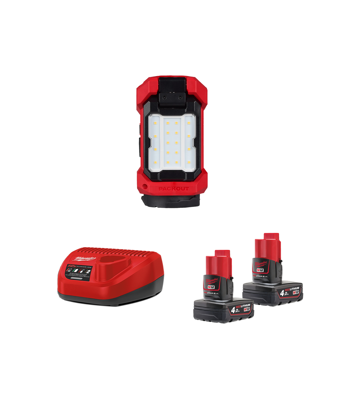 Projecteur éclairage de zone packout M12 ALIP-0 + 2 batteries 12V 4 Ah + chargeur C12C MILWAUKEE
