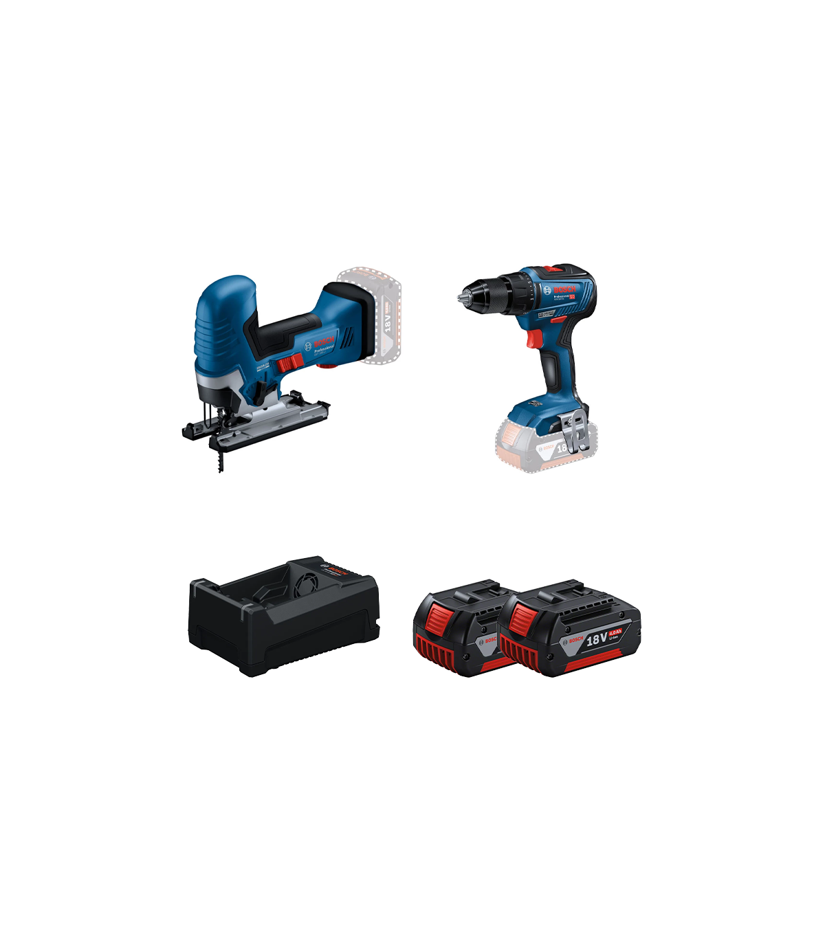 Pack 2 outils 18V Scie sauteuse GST 18V-125 S + Perceuse-visseuse GSR 18V-55 BOSCH