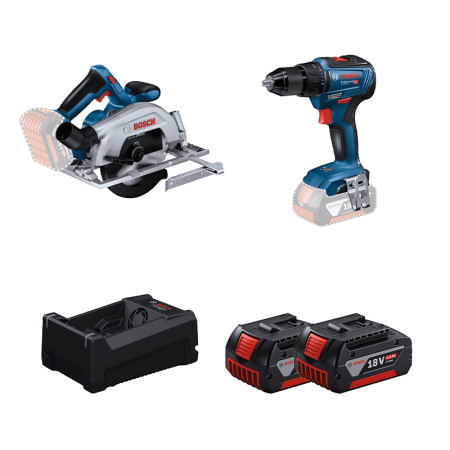 Pack 2 outils 18V Scie circulaire Ø165 mm GKS 18V-57-2 + Perceuse-visseuse GSR 18V-55 BOSCH