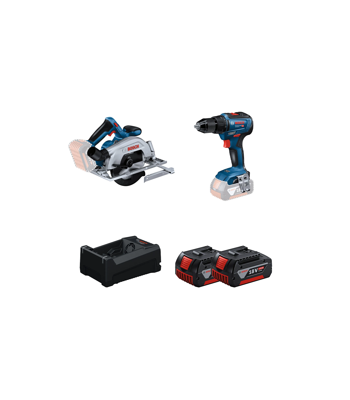 Pack 2 outils 18V Scie circulaire Ø165 mm GKS 18V-57-2 + Perceuse-visseuse GSR 18V-55 BOSCH