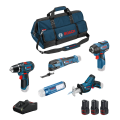 Pack de 5 outils 12V (GLI 12V-30 + GSR 12V-15 + GOP 12V-28 + GDR 12V-110 + GSA 12V-14) BOSCH