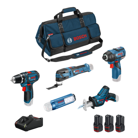 Pack de 5 outils 12V (GLI 12V-30 + GSR 12V-15 + GOP 12V-28 + GDR 12V-110 + GSA 12V-14) BOSCH