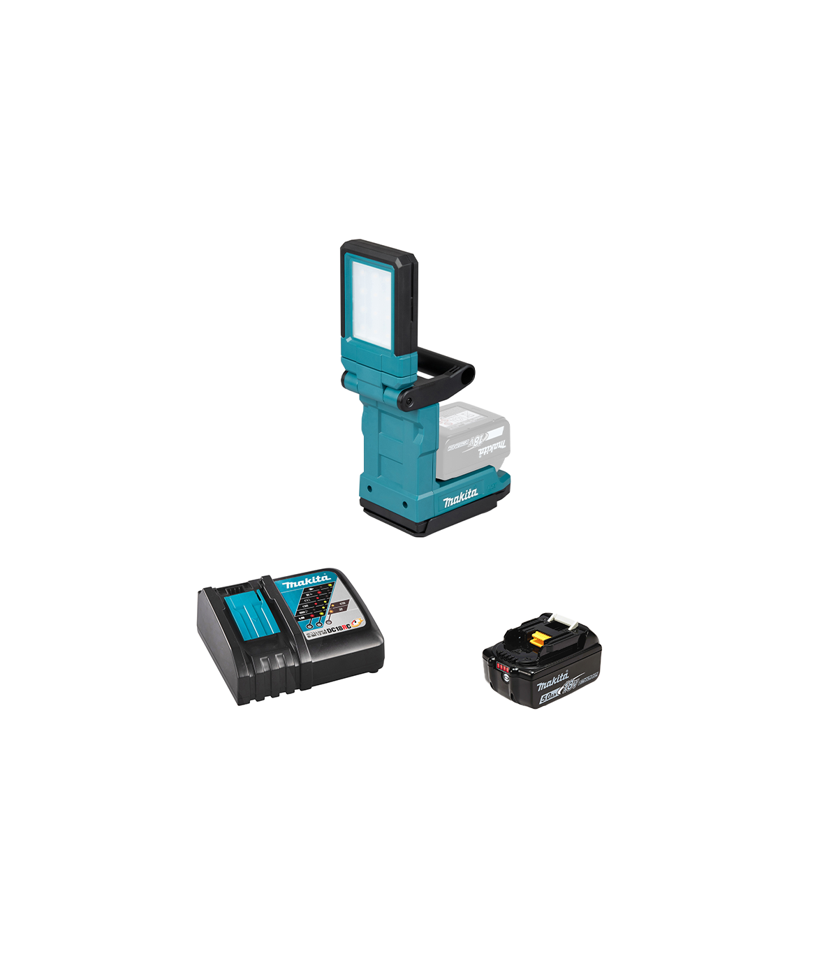 Lampe magnétique 18V EUADML819 + 1 batterie BL1850B 18V 5Ah + chargeur rapide DC18RC MAKITA