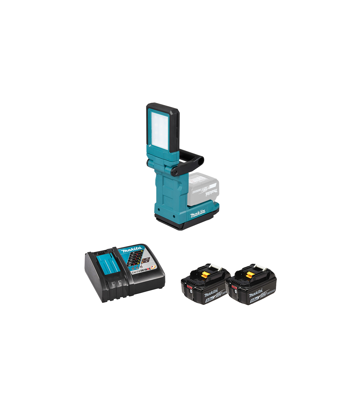 Lampe magnétique 18V EUADML819 + 1 batterie BL1850B 18V 5Ah + chargeur rapide DC18RC MAKITA
