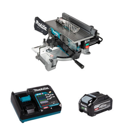 Scie à onglet radiale et délignage 40V Ø216mm LH001GZ + 1 batterie BL4040F 40V 4 Ah + chargeur rapide DC40RA MAKITA