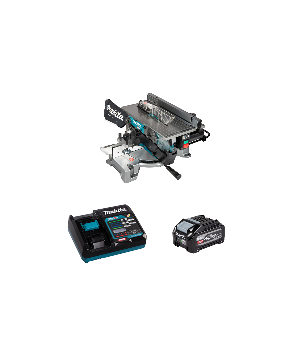 Scie à onglet radiale et délignage 40V Ø216mm LH001GZ + 1 batterie BL4040F 40V 4 Ah + chargeur rapide DC40RA MAKITA