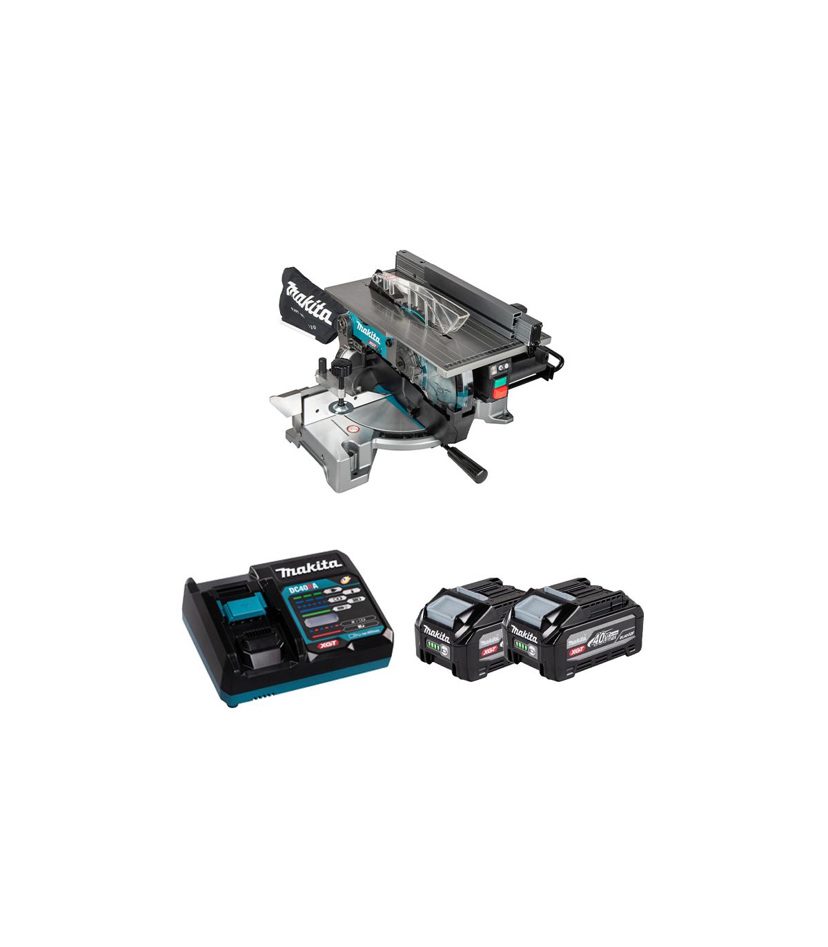 Scie à onglet radiale et délignage 40V Ø216mm LH001GZ + 2 batteries BL4040F 40V 4 Ah + chargeur rapide DC40RA MAKITA