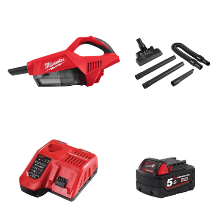 Aspirateur compact 18V M18 BLCV2-0 + 1 batterie 5 Ah + chargeur M12-18 FC MILWAUKEE