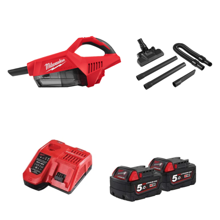 Aspirateur compact 18V M18 BLCV2-0 + 2 batteries 5 Ah + chargeur M12-18 FC MILWAUKEE