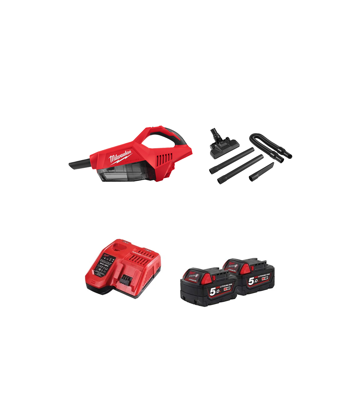Aspirateur compact 18V M18 BLCV2-0 + 2 batteries 5 Ah + chargeur M12-18 FC MILWAUKEE