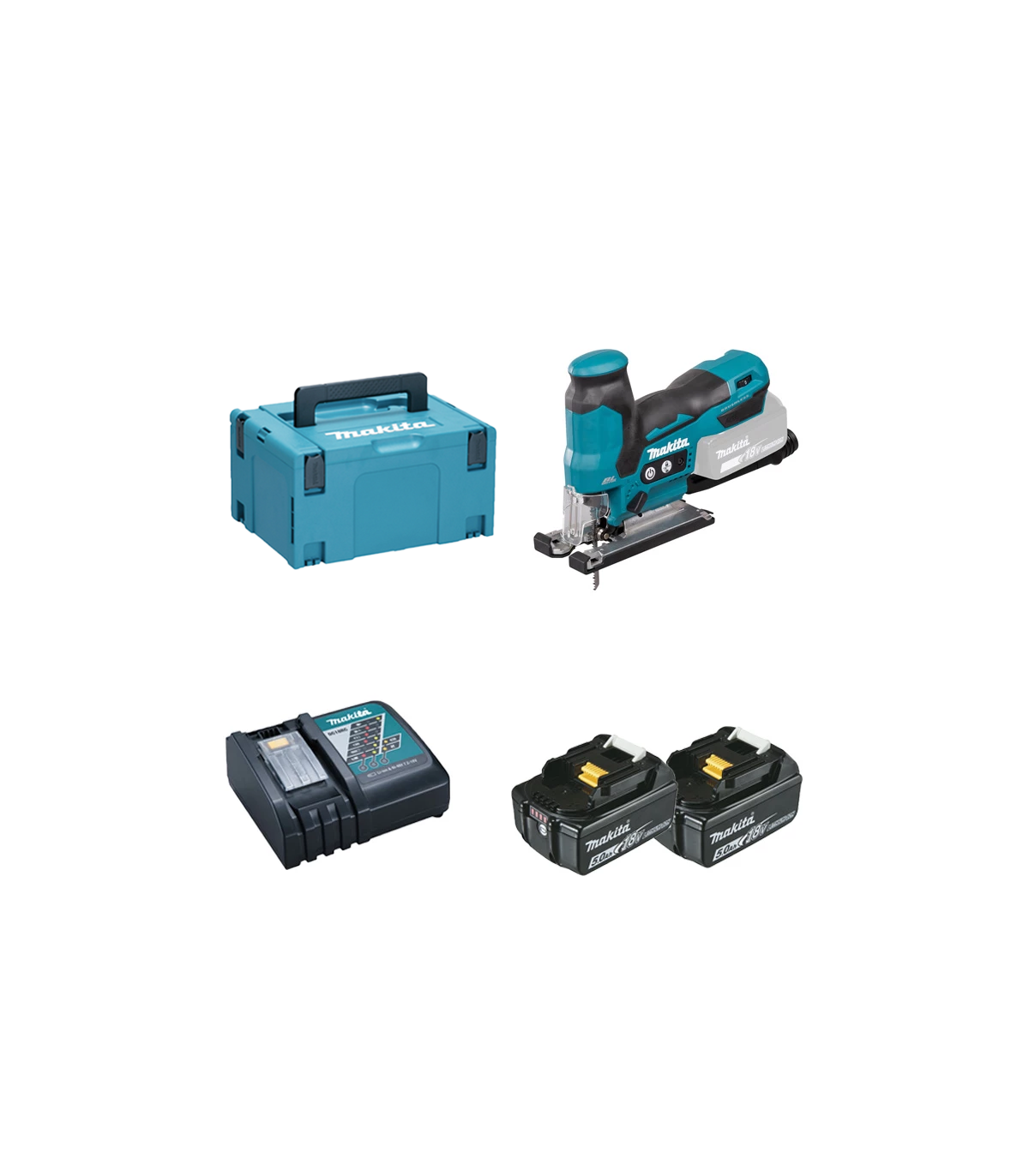 Scie sauteuse 18V DJV185ZJ + 2 batteries 18V 5 Ah + 1 chargeur rapide DC18RC MAKITA